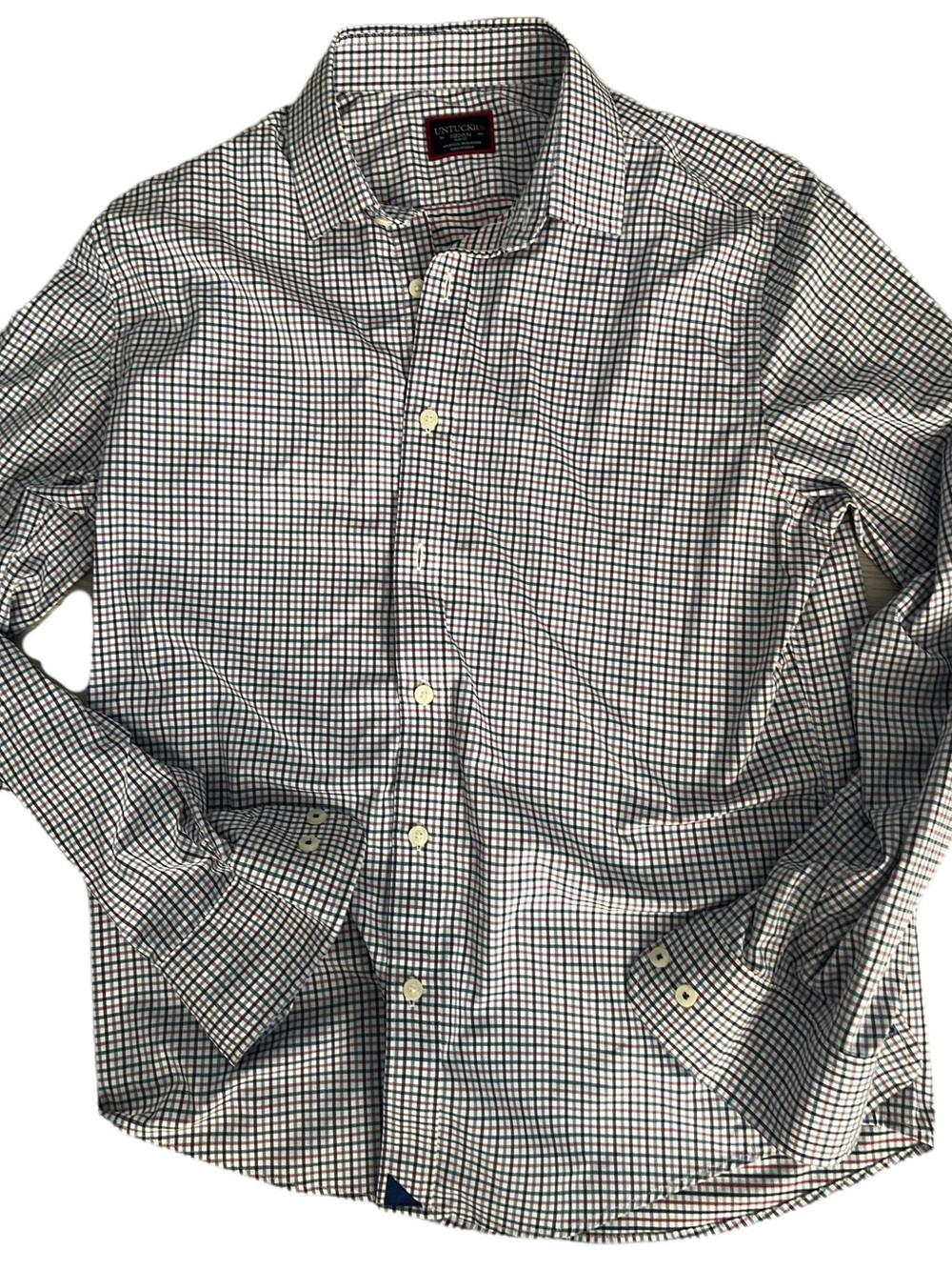 UnTuckIt Men's White Red Navy Check Button-Down Shirt FREE SHIP 📦